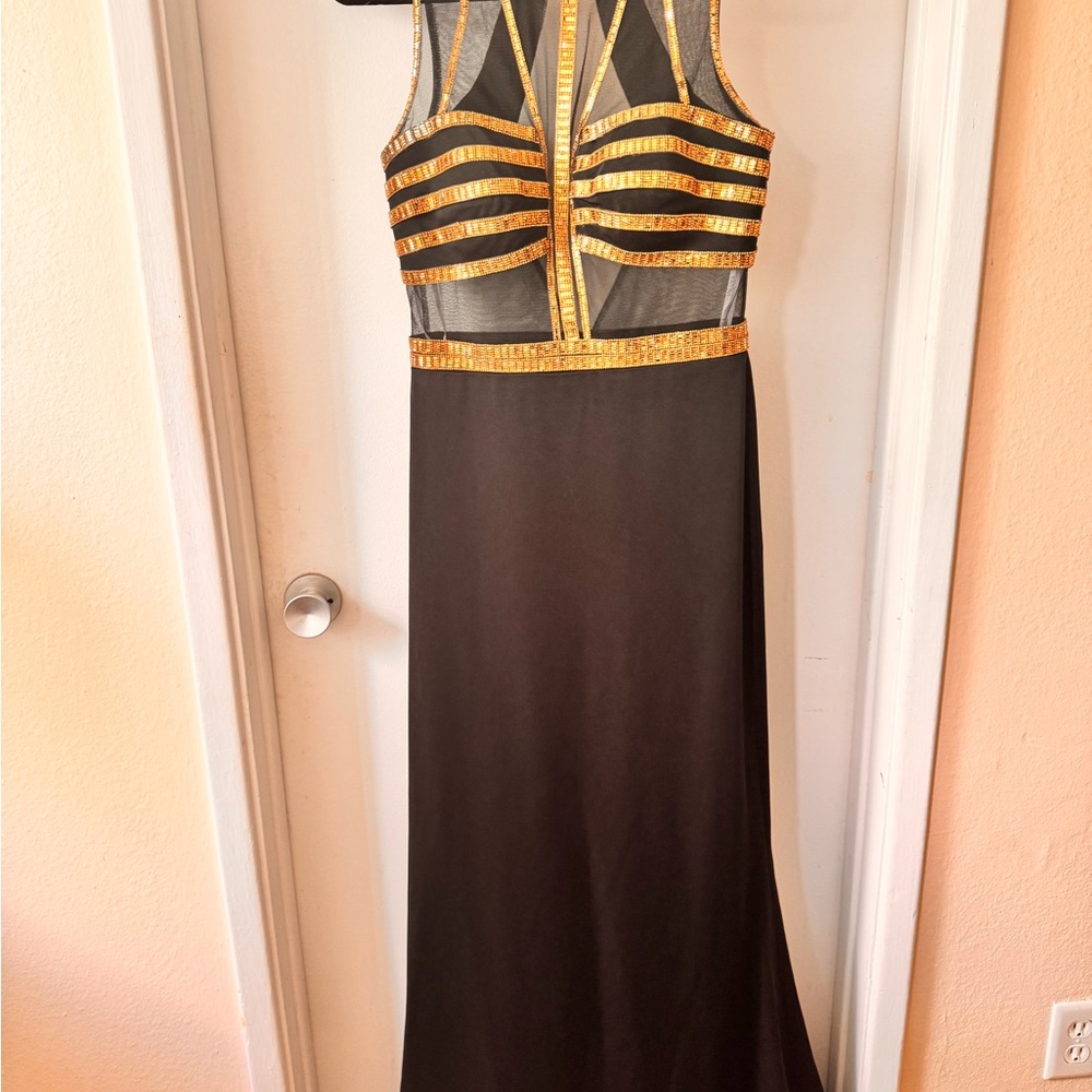 Vienna Prom Black and Gold Maxi Dress